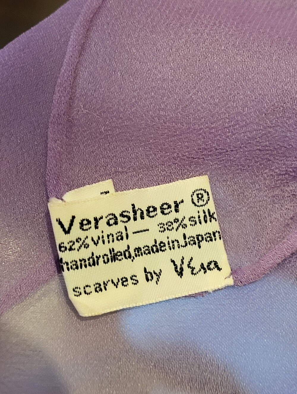 Vera Neumann 1960s Vera Sheer Silk-blend Purple Chiffon Square Scarf - Picture 6 of 7